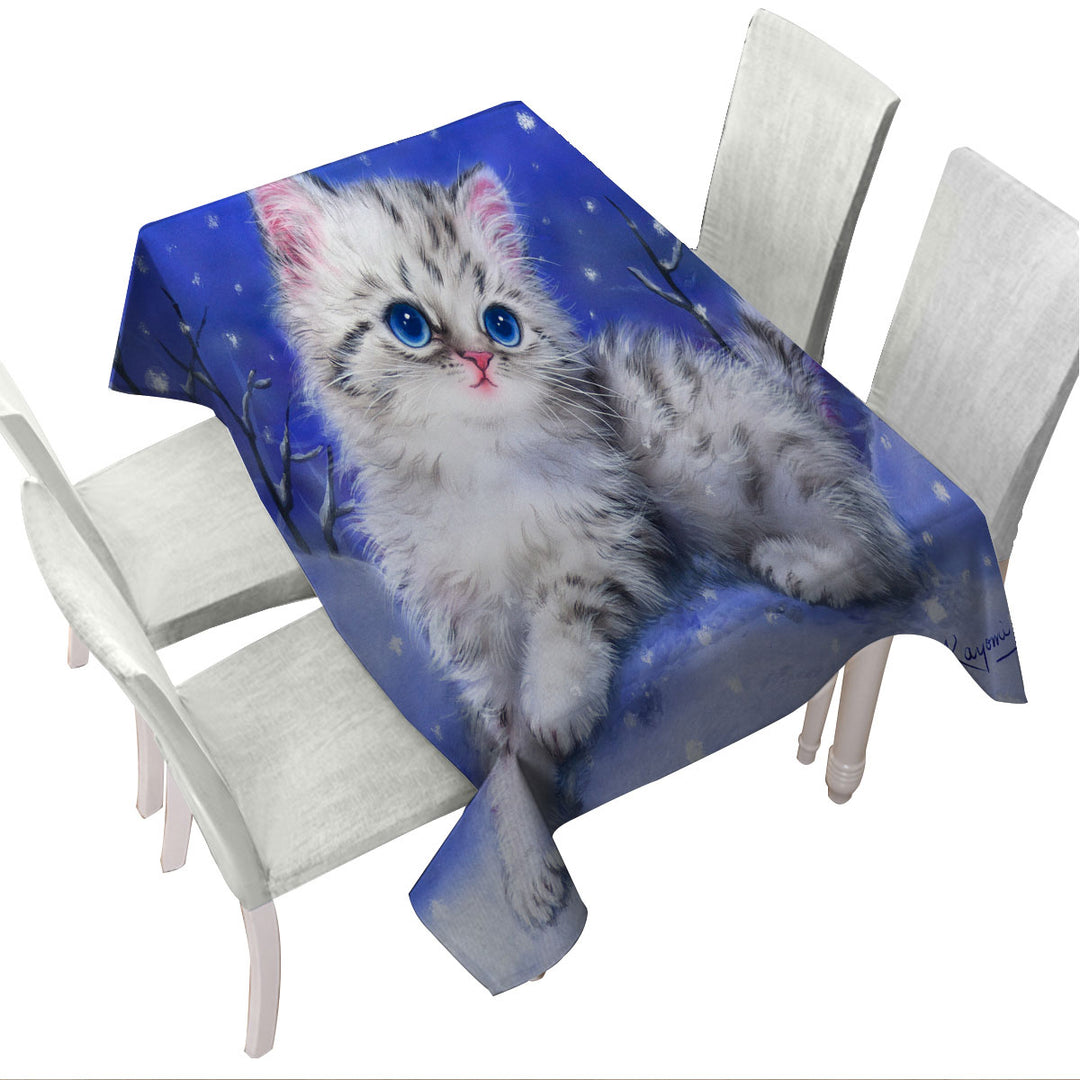 Baby Blue Eyes Grey Kitten on Snow Hill Tablecloth