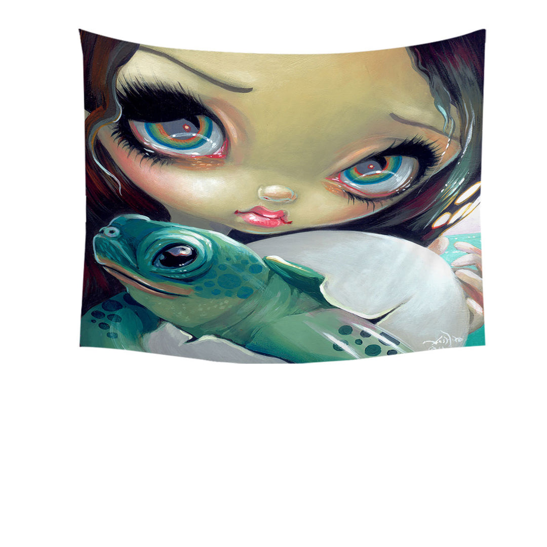 Baby Turtle Tapestry Faces of Faery _164 Cute Girl with Baby Turtle
