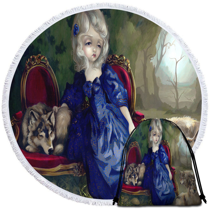 Beach Towels and Bags Set with Loup Garou Fine Art the Sadness Girl and Wolves