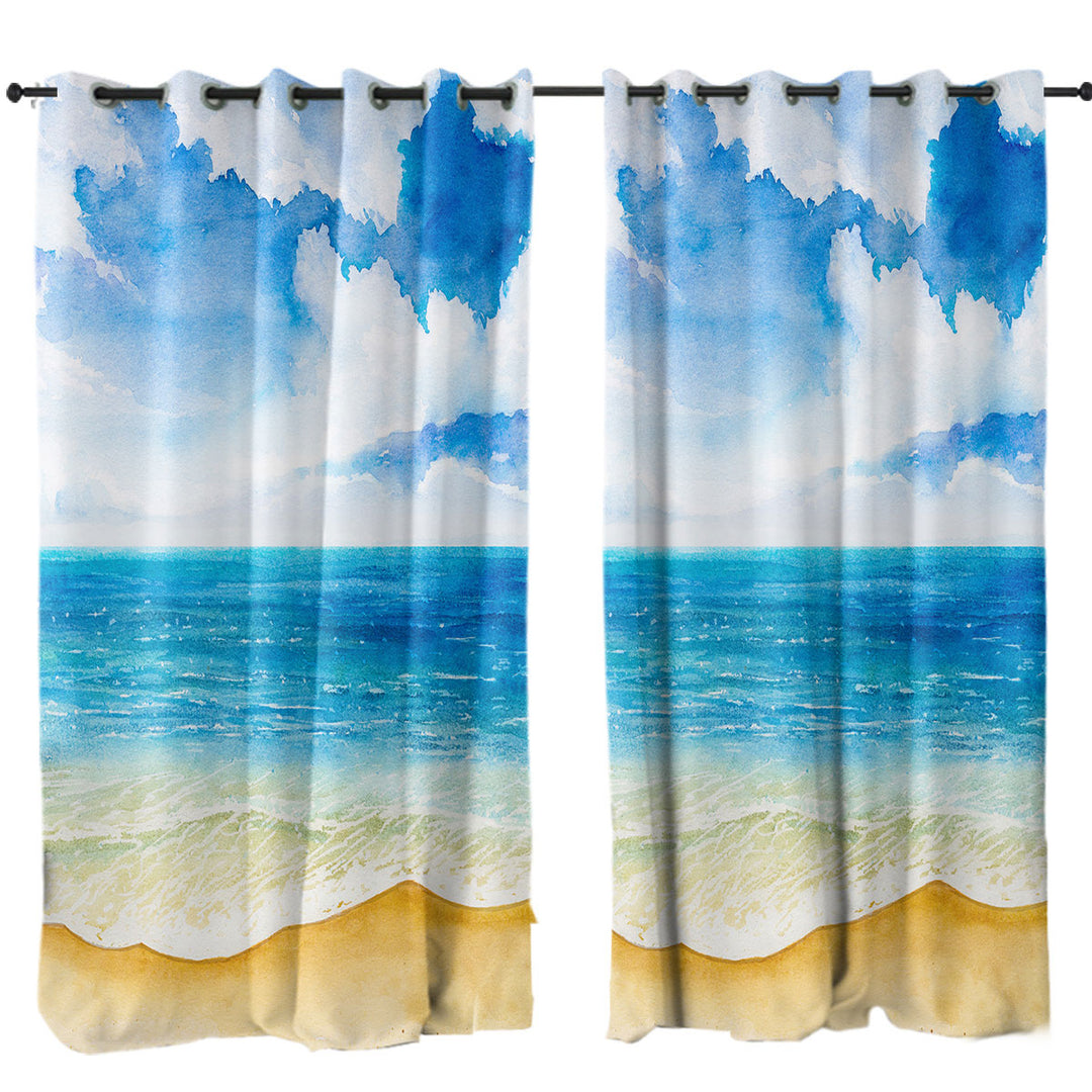 Beach and Ocean Scene Painting Drapes and Curtains