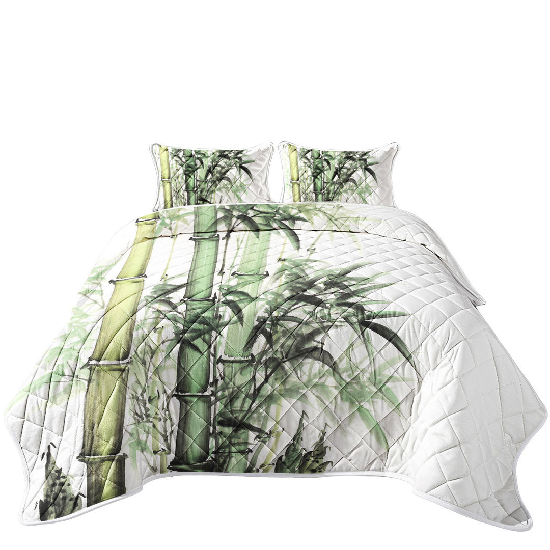 Beautiful Art Painting Green Bamboo Coverlet