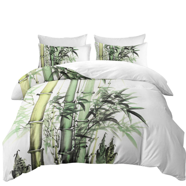 Beautiful Art Painting Green Bamboo Quilt Cover Sets