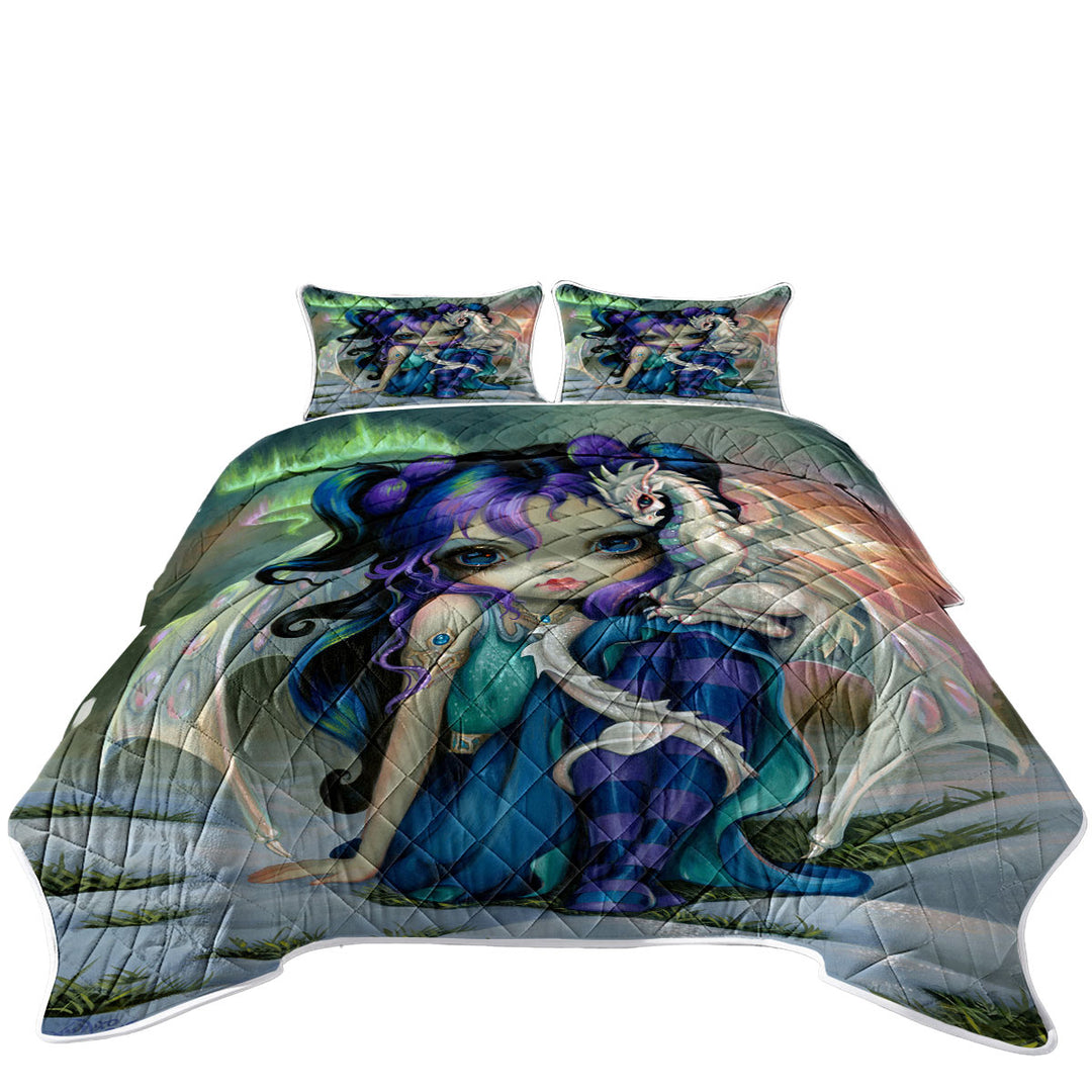 Beautiful Aurora Dragon Fairy and Frost Dragonling King Size Bedspreads