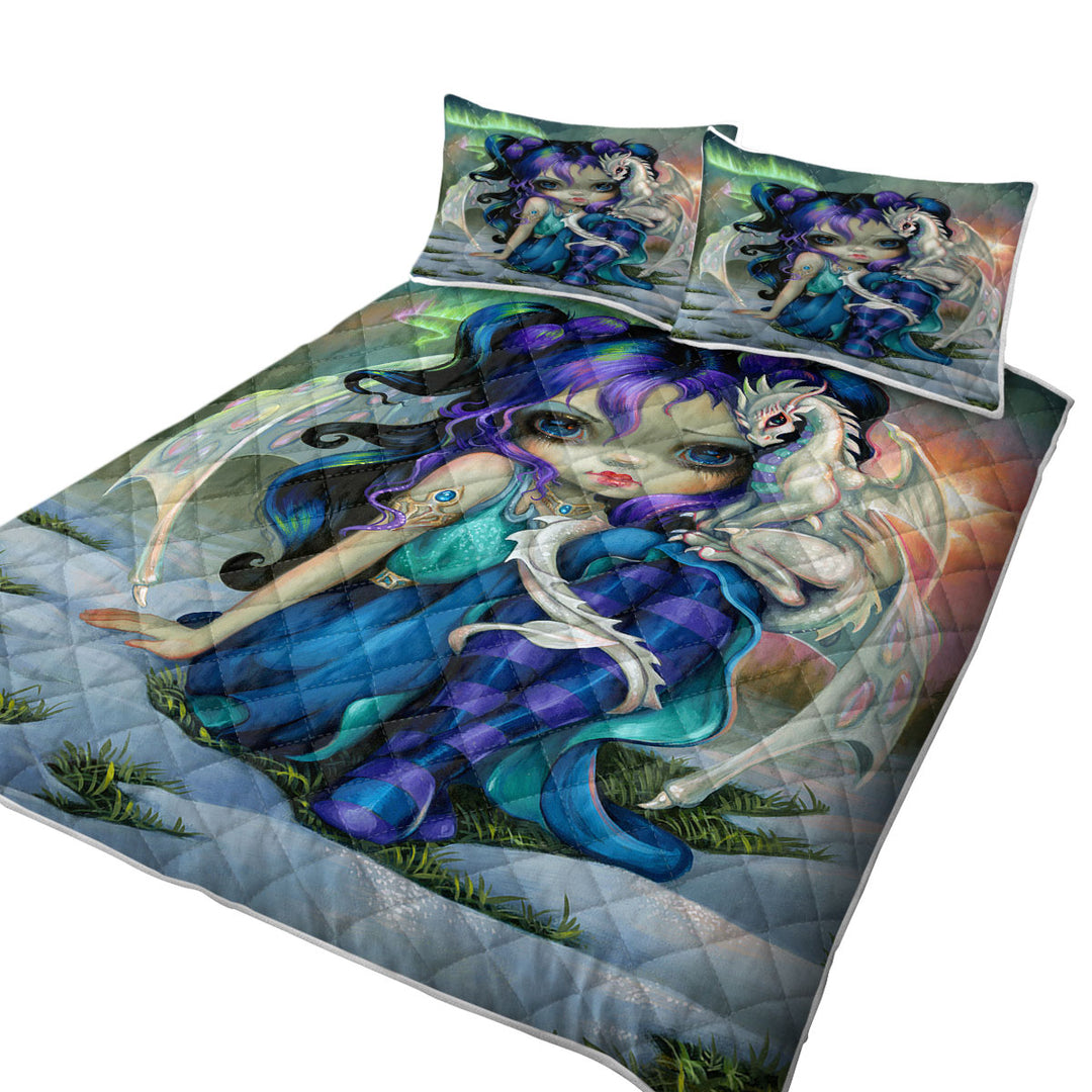 Beautiful Aurora Dragon Fairy and Frost Dragonling Summer Quilt