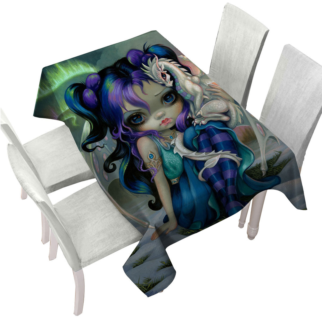 Beautiful Aurora Dragon Fairy and Frost Dragonling Tablecloth