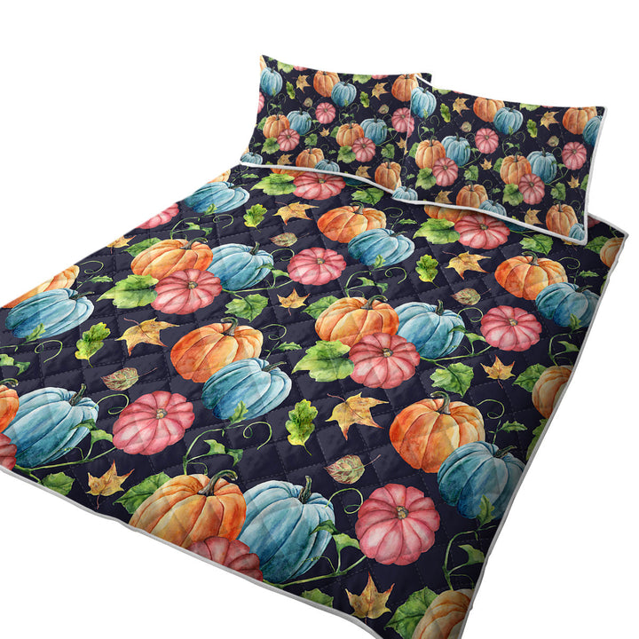 Beautiful Autumn Art Multi Colored Pumpkins Coverlets