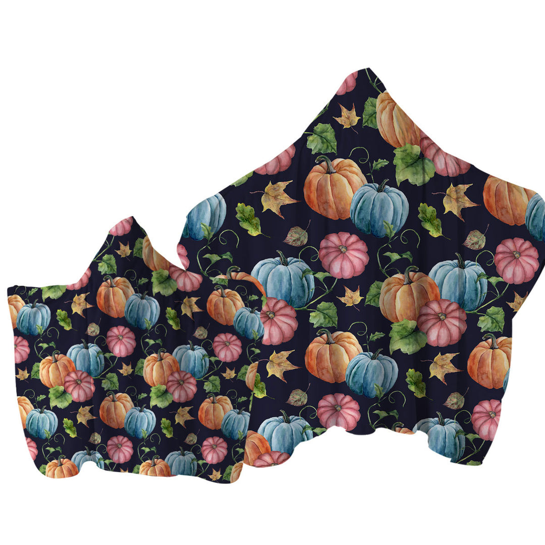 Beautiful Autumn Art Multi Colored Pumpkins Towel with Hood