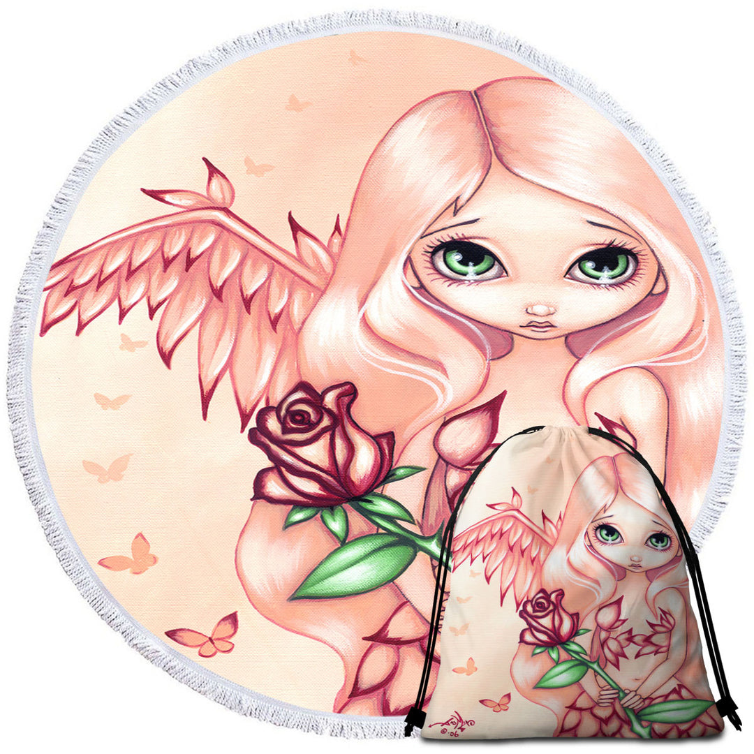 Beautiful Beach Towels with Pale Rose A Flower Fairy with Angel Wings