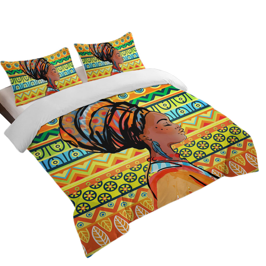 Beautiful Black Girl over African Wall Duvet Covers