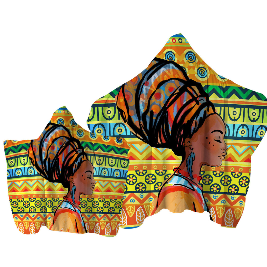 Beautiful Black Girl over African Wall Hooded Beach Towel