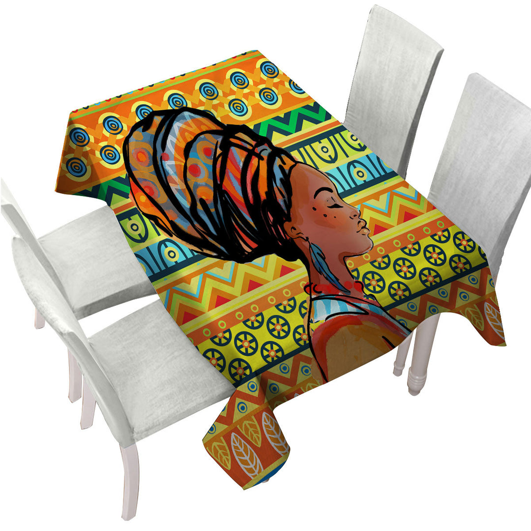 Beautiful Black Girl over African Wall Tablecloths