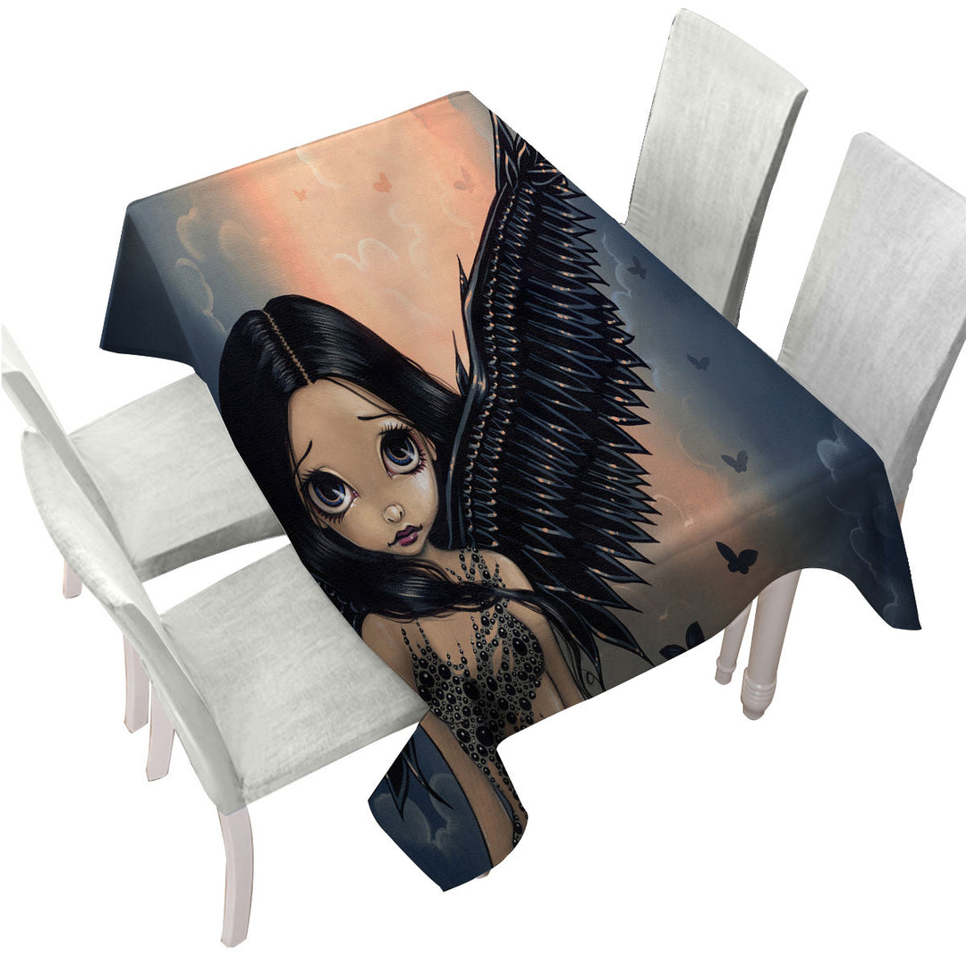 Beautiful Black Winged Angel Tablecloth