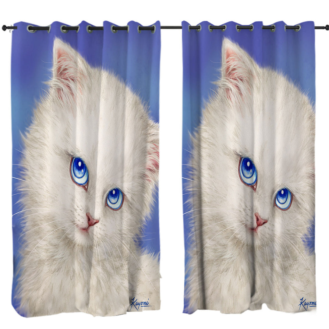 Beautiful Blue Sapphire Eyes Kitty Cat Curtains for Bedroom