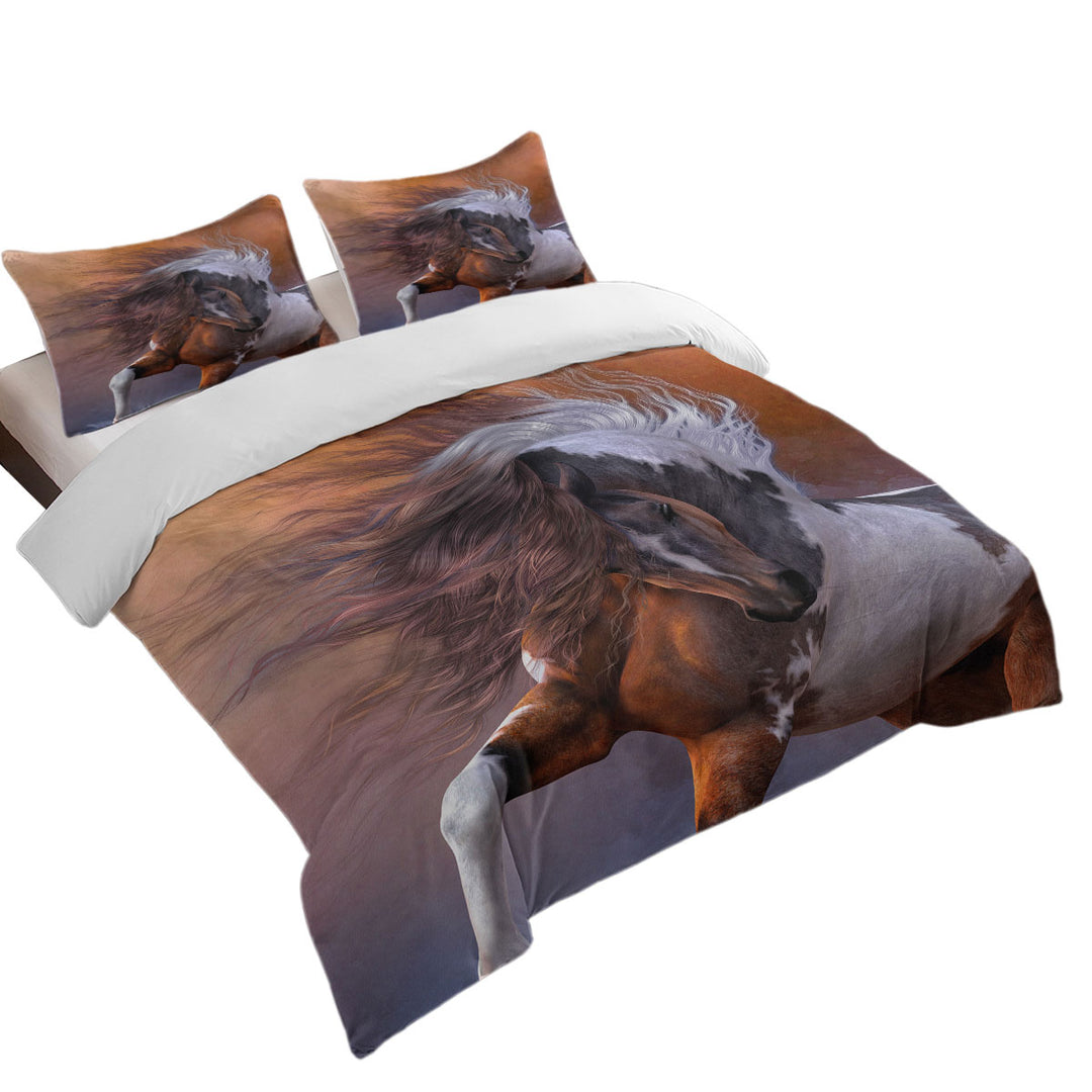 Beautiful Brown and White Pinto Horse King Quilt Cover
