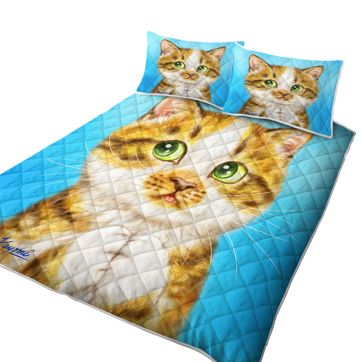 Beautiful Cat Drawings Striped Kitten California King Quilt Sets