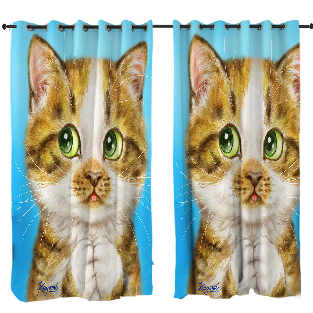 Beautiful Cat Drawings Striped Kitten Curtains for Living Room