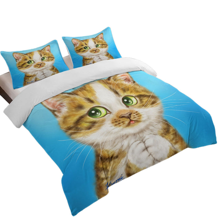 Beautiful Cat Drawings Striped Kitten Duvet Cover