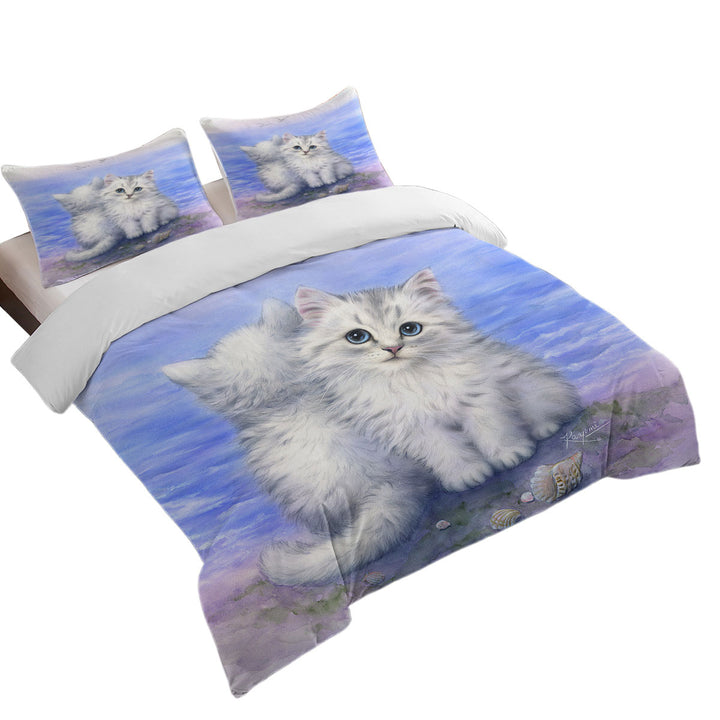 Beautiful Cats Art First Date White Grey Kittens Coverlets