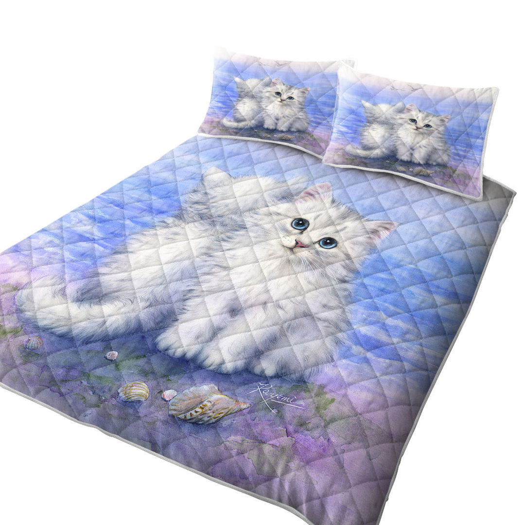 Beautiful Cats Art First Date White Grey Kittens Quilt