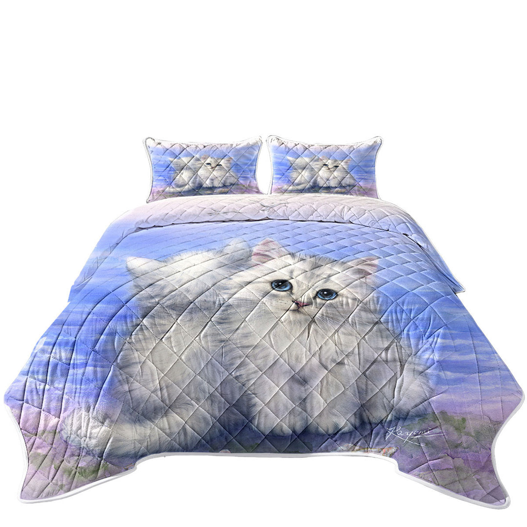 Beautiful Cats Art First Date White Grey Kittens Quilts