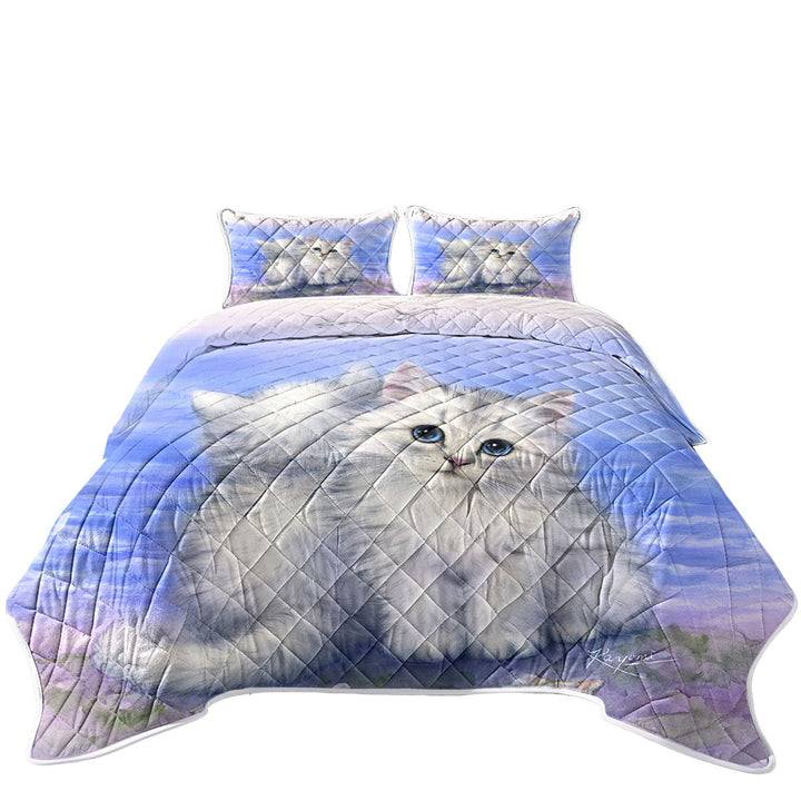 Beautiful Cats Art First Date White Grey Kittens Quilts