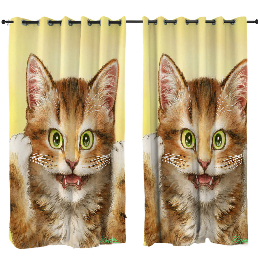 Beautiful Cats Art Paintings Funny Face Kitten Curtains