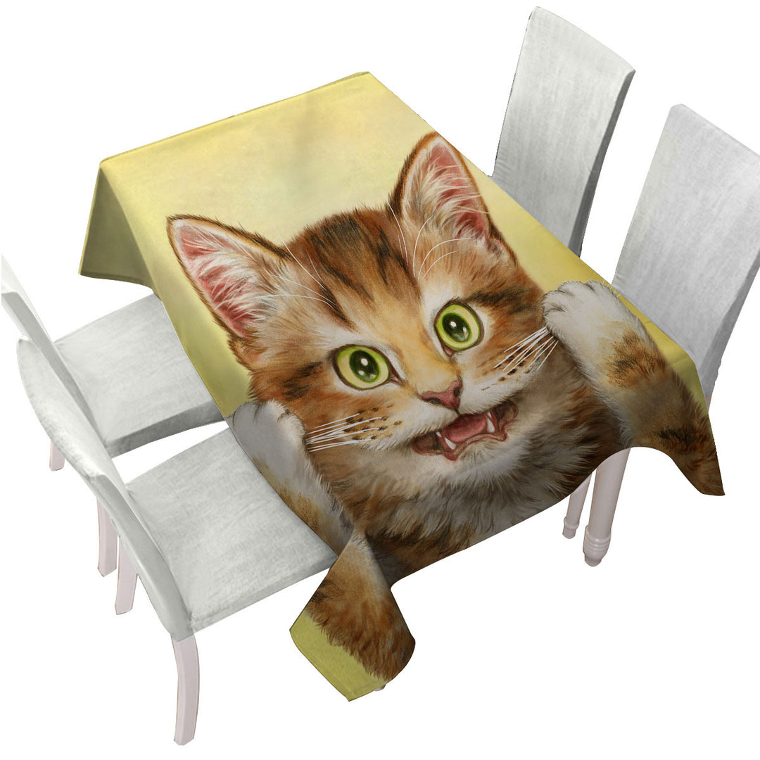 Beautiful Cats Art Paintings Funny Face Kitten Tablecloth