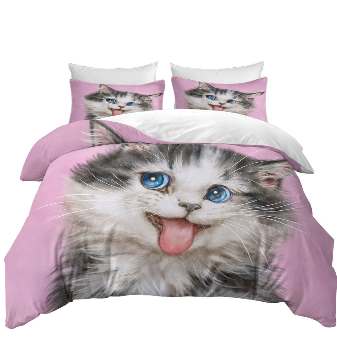 Beautiful Cats Blue Eyes Grey White Furry Kitten Duvet Covers