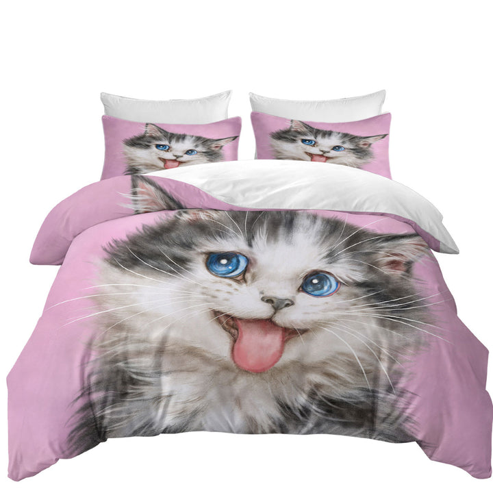 Beautiful Cats Blue Eyes Grey White Furry Kitten Duvet Covers