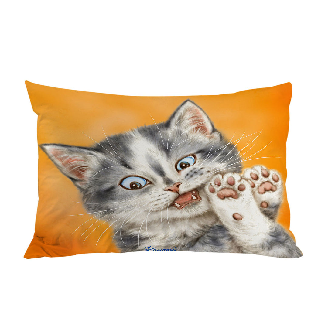 Beautiful Cats Drawings Grey Kitten over Orange Pillowcase