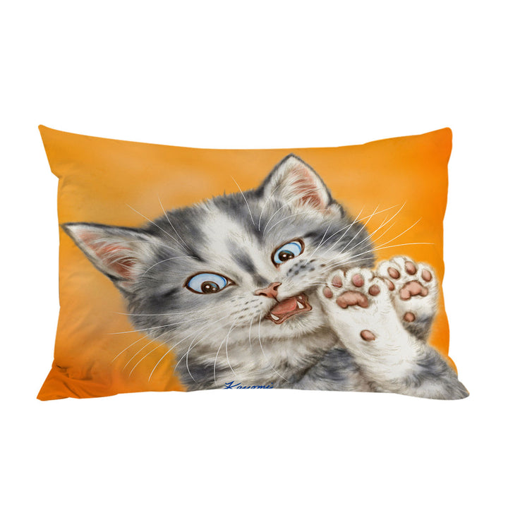 Beautiful Cats Drawings Grey Kitten over Orange Pillowcase