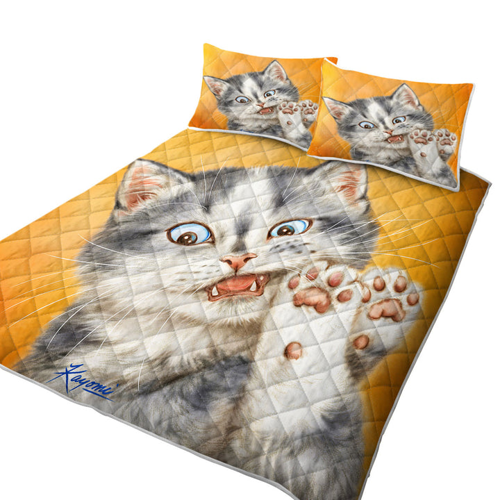 Beautiful Cats Drawings Grey Kitten over Orange Summer Quilt