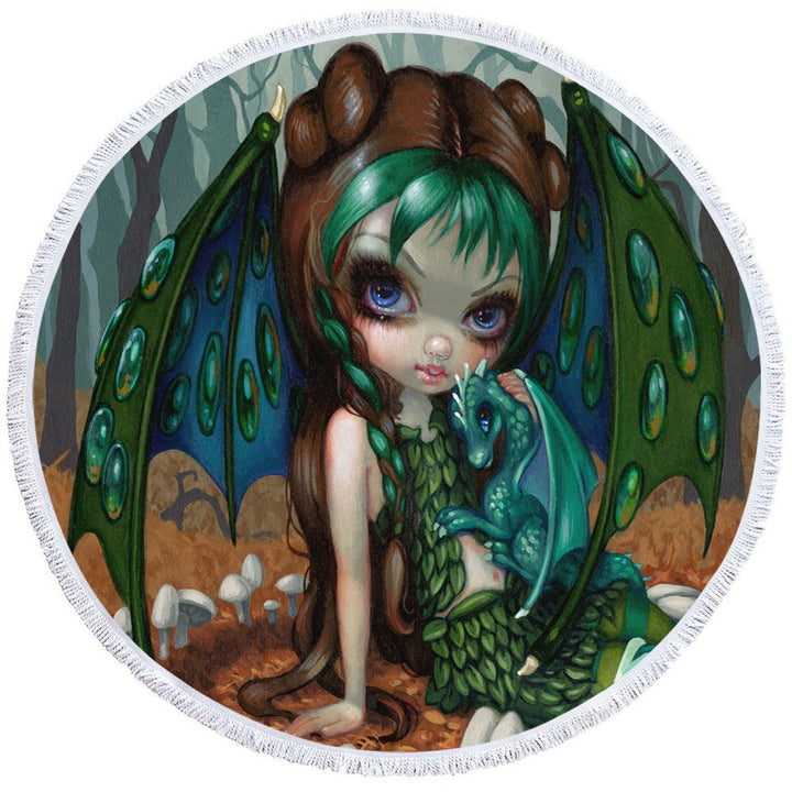 Beautiful Dragon Fairy and Her Ivy Dragonling Microfibre Beach Towels