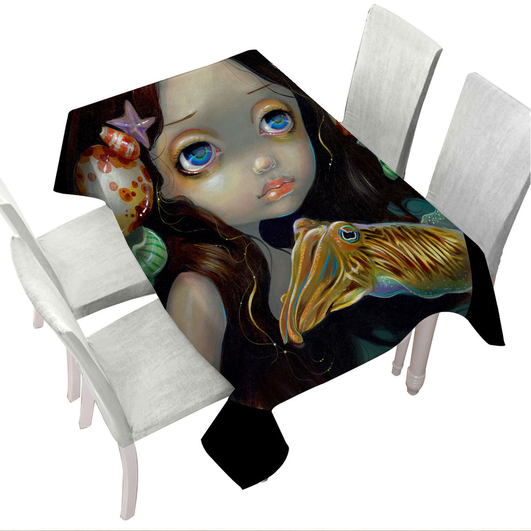 Beautiful Girl Sea Nymph with Cuttlefish Custom table Covers