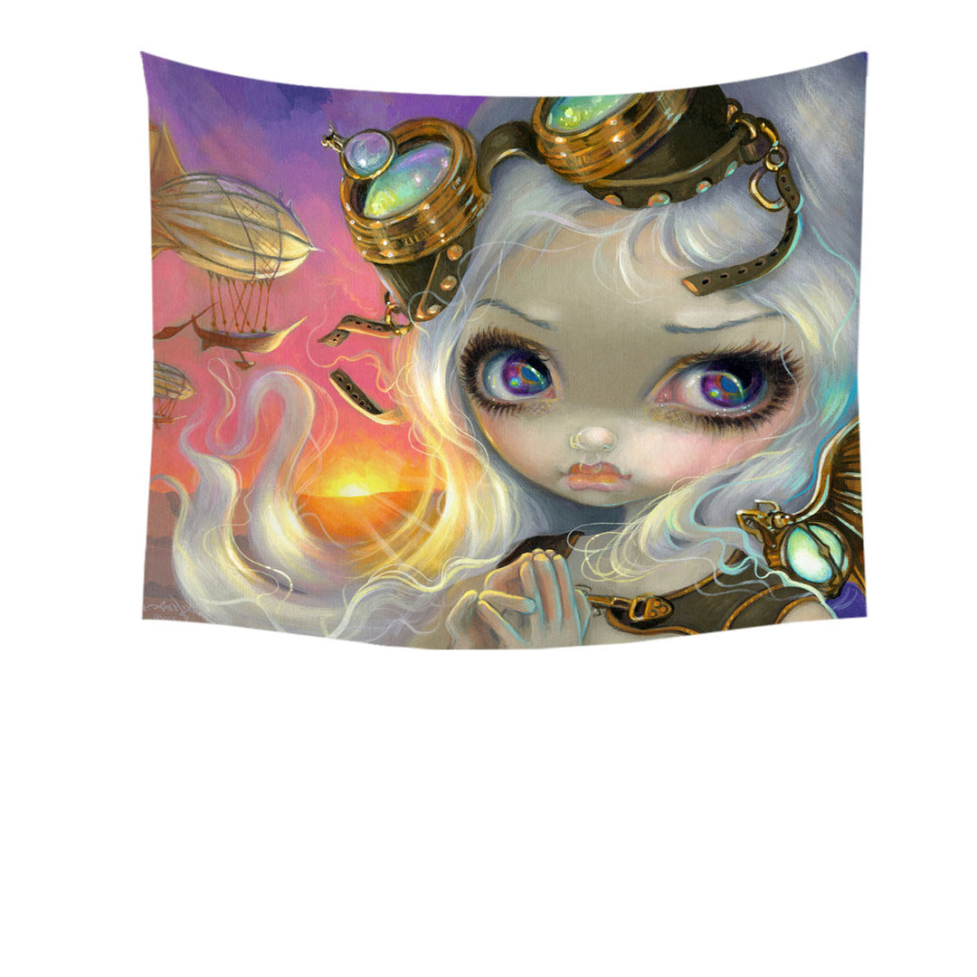 Beautiful Girl Wall Decor Windswept Lovely Steampunk Beautiful Girl at Sunset Tapestry