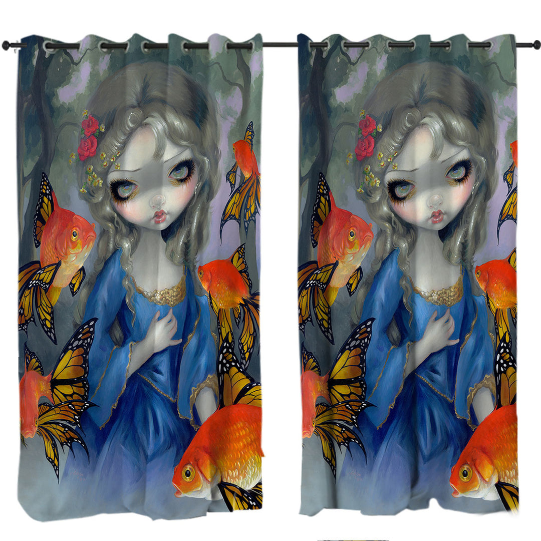 Beautiful Girl and the Goldfish Butterflies Curtains