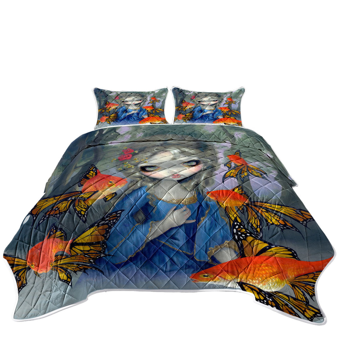 Beautiful Girl and the Goldfish Butterflies Quilt