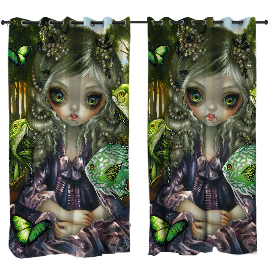 Beautiful Girl and the Green Fish Butterflies Drapes for Living Room