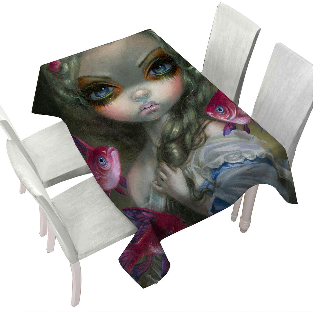 Beautiful Girl and the Pink Fish Butterflies Tablecloths