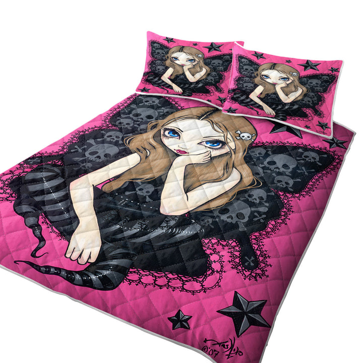 Beautiful Gothic Girl Skulls and Stars Quilts for sale