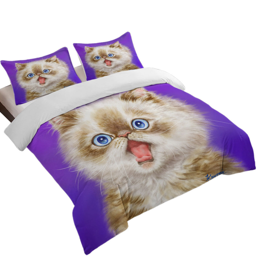 Beautiful Kitten in Shock over Purple Twin xl Duvet Covers
