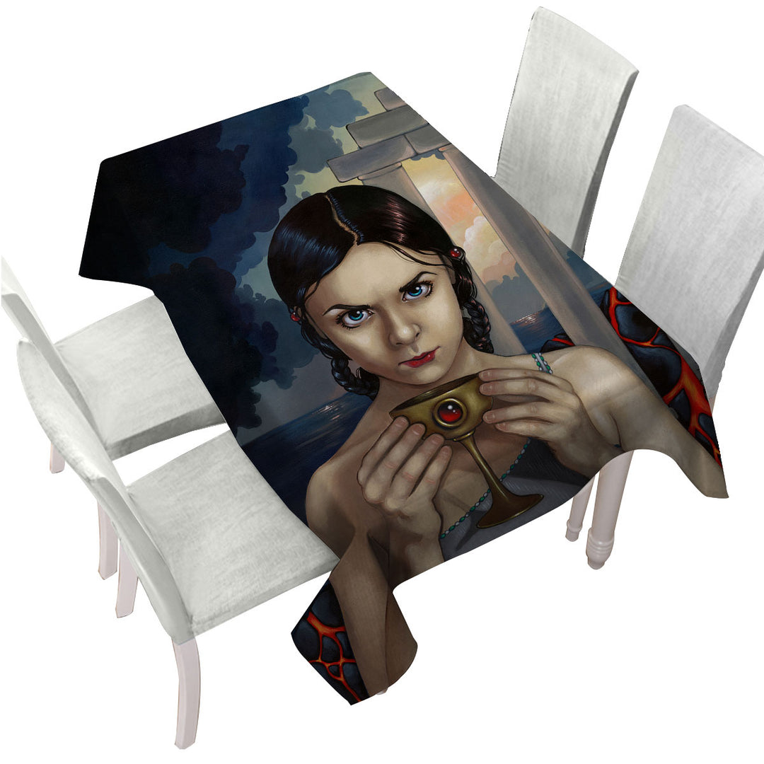 Beautiful Maiden the Fall of Atlantis Mythical City Tablecloth