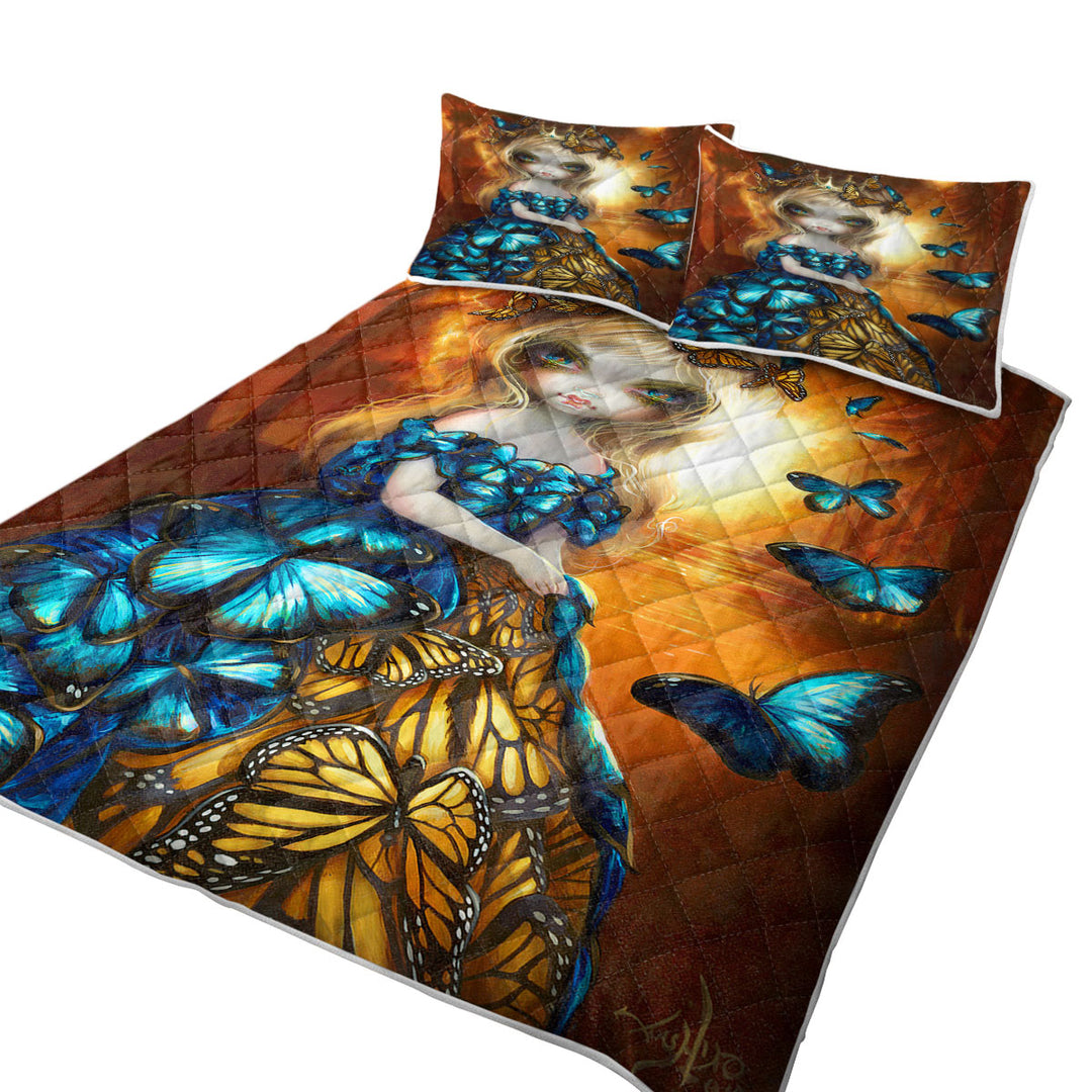 Beautiful Monarch and Blue Morpho Butterflies Queen Quilts