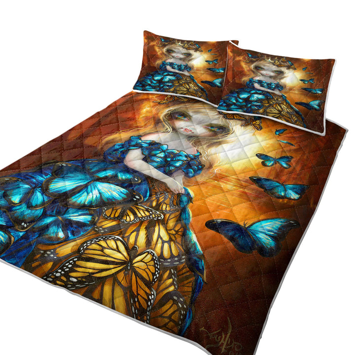 Beautiful Monarch and Blue Morpho Butterflies Queen Quilts