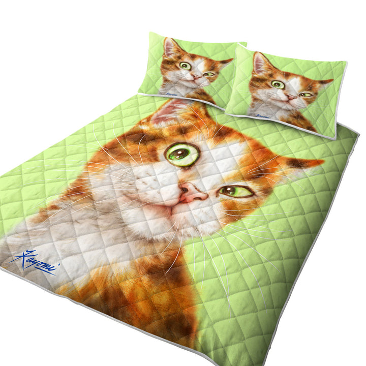 Beautiful Painted Cats Curious Ginger Kitty California King Quilt Sets