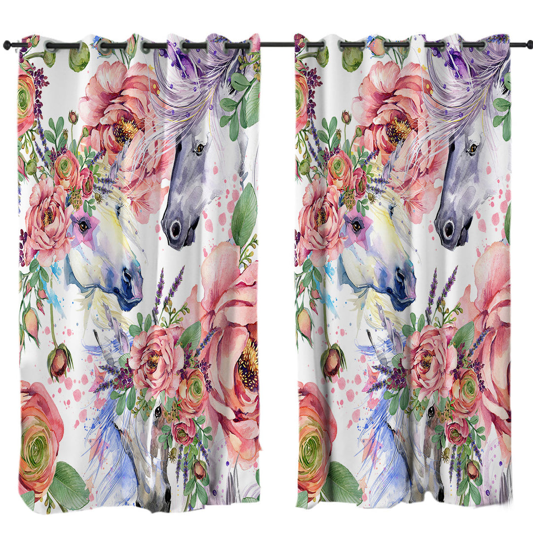 Beautiful Painting of Flowers and Horses Drapes