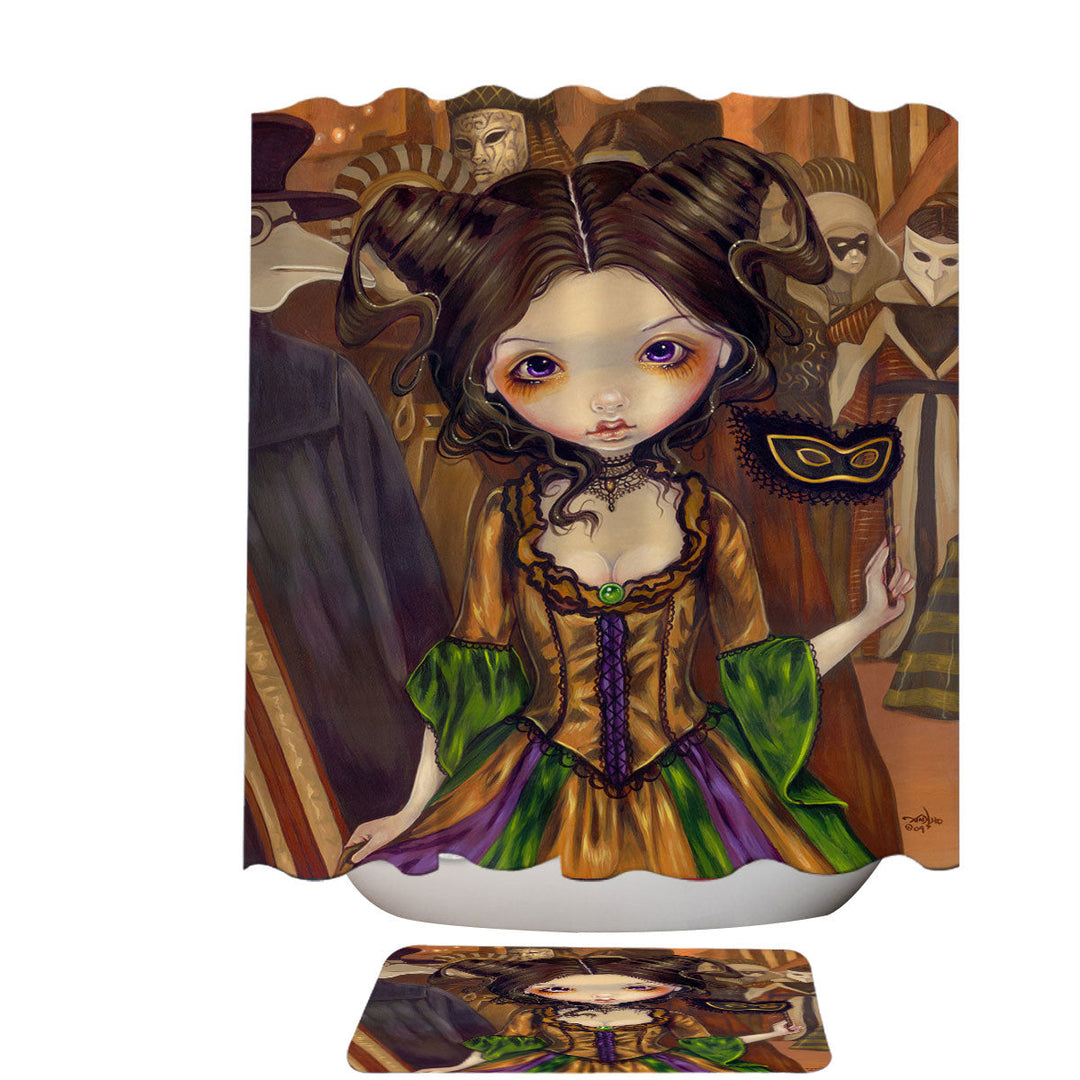 Beautiful Shower Curtains Big Eyed Maiden at The Masquerade Ball