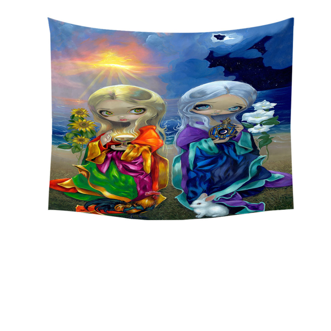 Beautiful Wall Decor Features Art Sun Child and Moon Child Day and Night