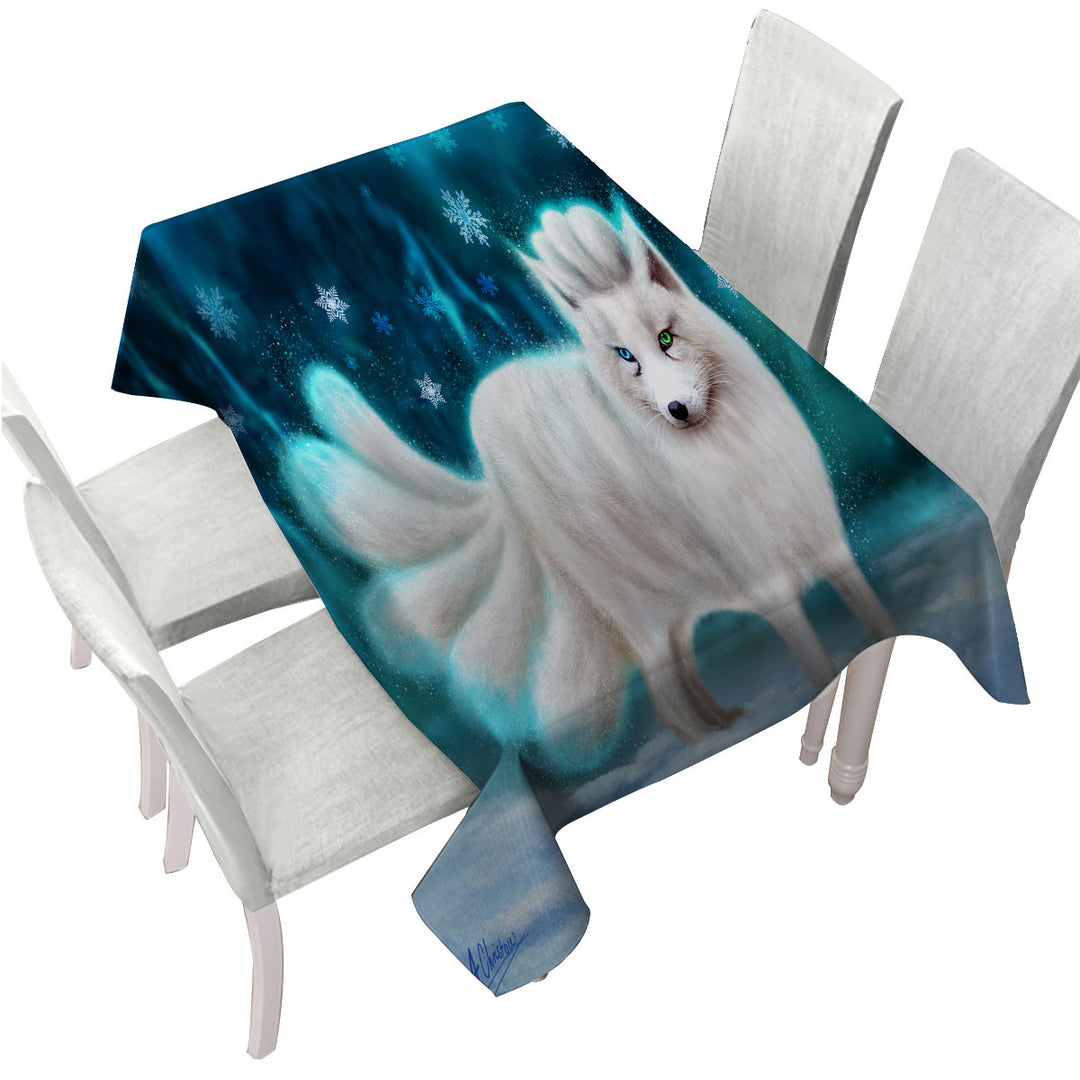 Beautiful White Snow Arctic Fox Tablecloth