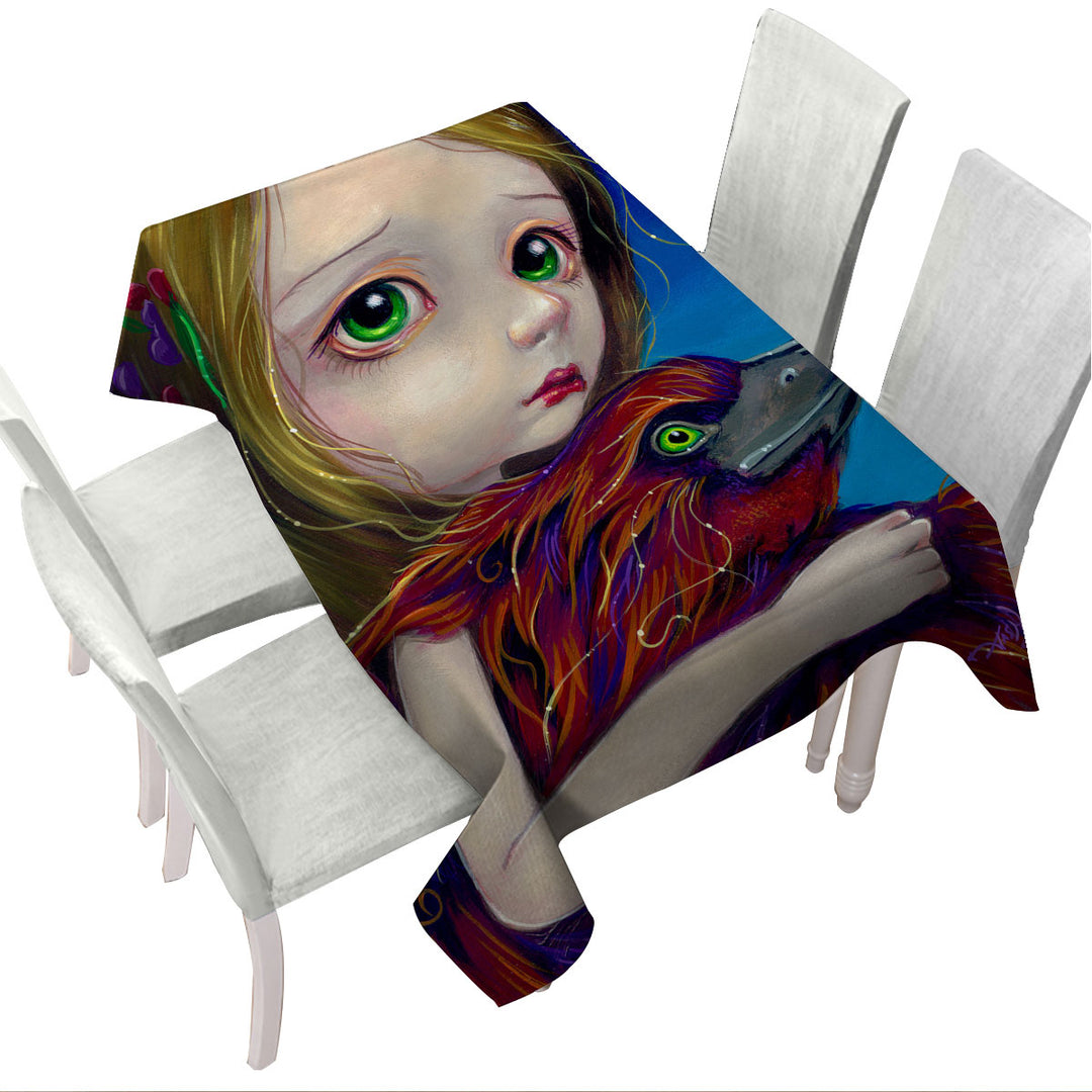 Beautiful Young Big Eyed Maiden and Phoenix Moon Custom table cloth